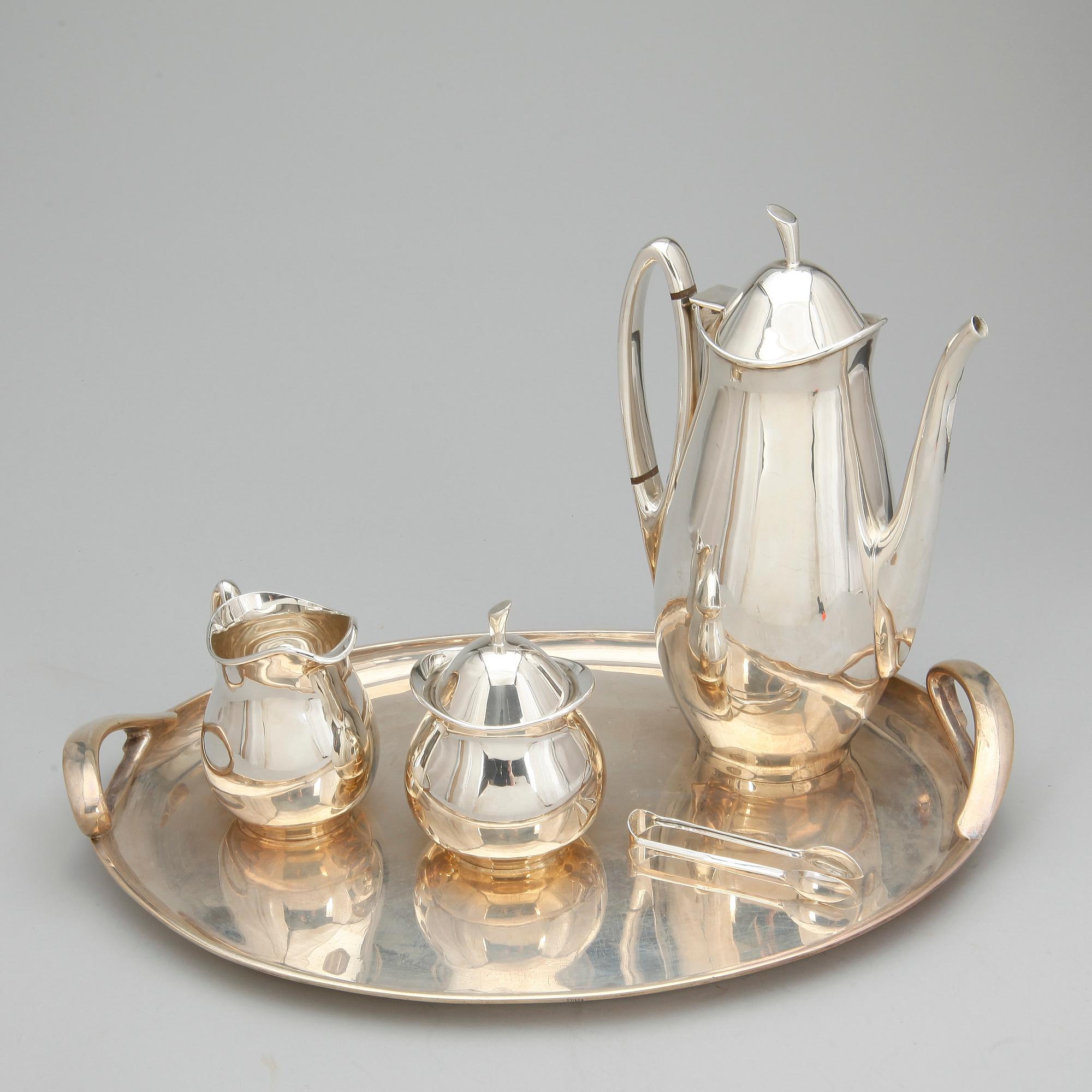 KAFFESERVIS, 4 delar, sterlingsilver, Geeves, Mexico, troligen 1960-tal. Vikt ca 3142g.