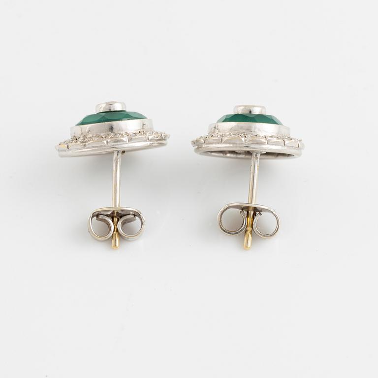 Chalcedony and eight cut diamond stud earrings.