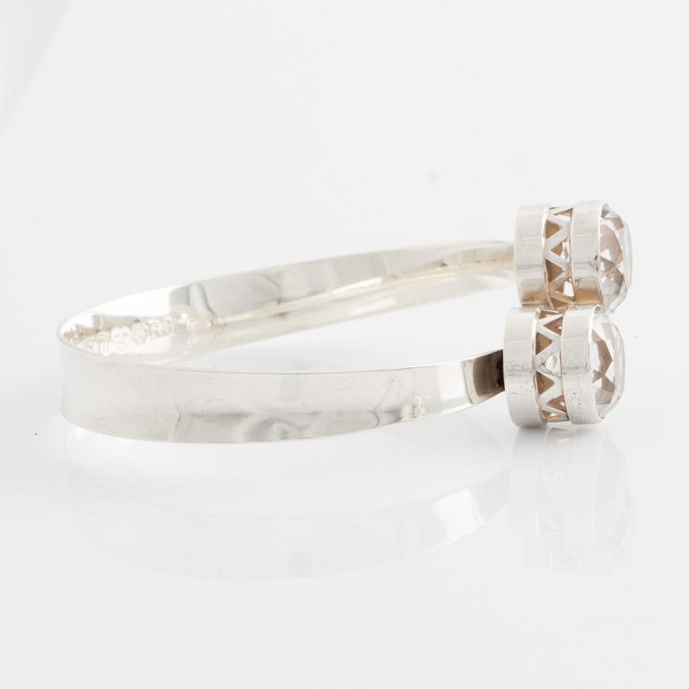 Alton, bracelet and ring, silver and faceted rock crystal.