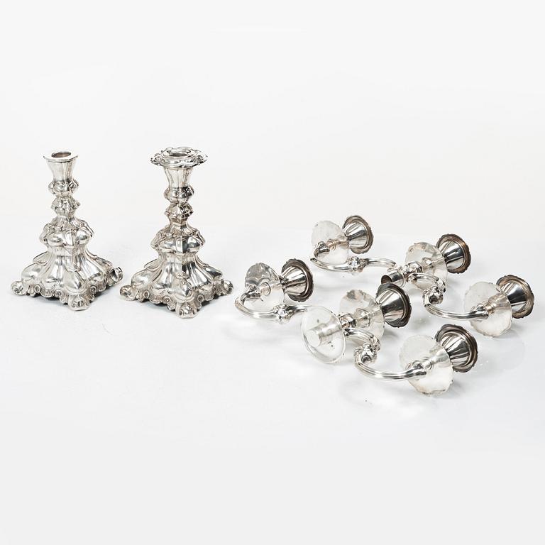 A pair of silver candelabra, Baroque style, Swedish import mark, 20th century.