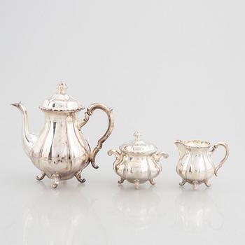 A 3-piece Rococo style coffee service, mark of Ivar T. Holth, Oslo, Swedish import marks, CG Hallberg, Stockholm 1928.