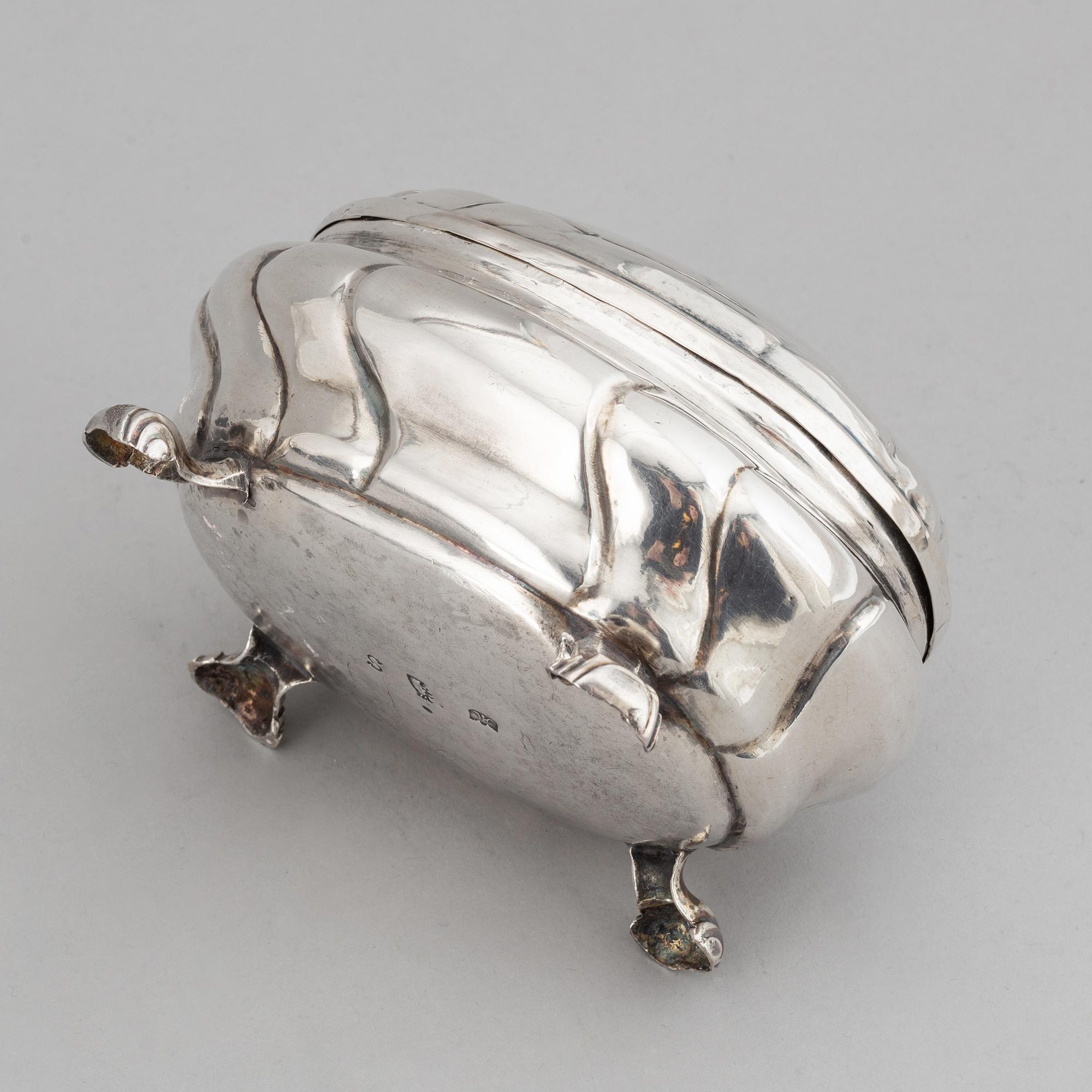 Andreas Cron, skrin, silver, Malmö 1755. Senbarock.