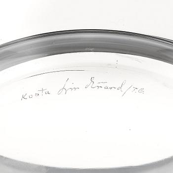 Vicke Lindstrand, a unique engraved glass bowl, reportedly a special commission ca 1972, Kosta, Sweden engraved by Tage Cronqvist.