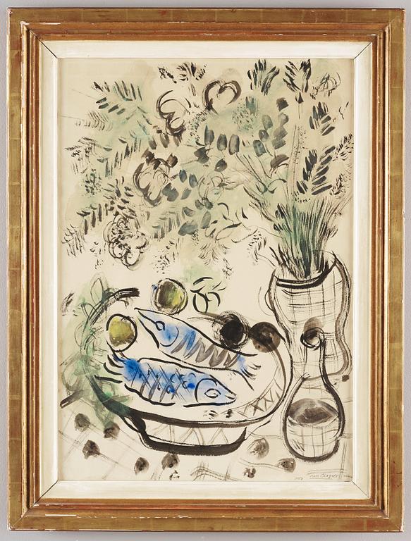 Marc Chagall, Still life with flowers and fish.