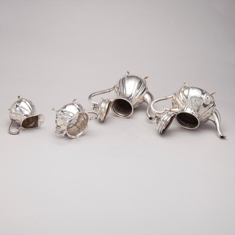 TE- /KAFFESERVIS, 4 delar, silver, Johannes Siggaard, Köpenhamn, Danmark 1936-37. Totalvikt 1636 g.