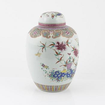 A large famille rose jar and two dishes, China, 20th Century.