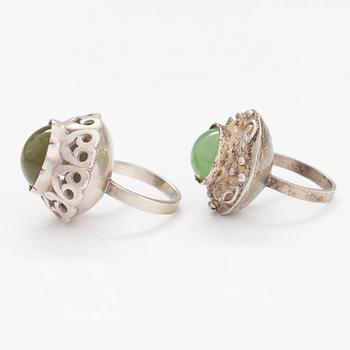 RINGAR, 2 st, och ÖRHÄNGEN, silver, jade. Ryska stämplar.