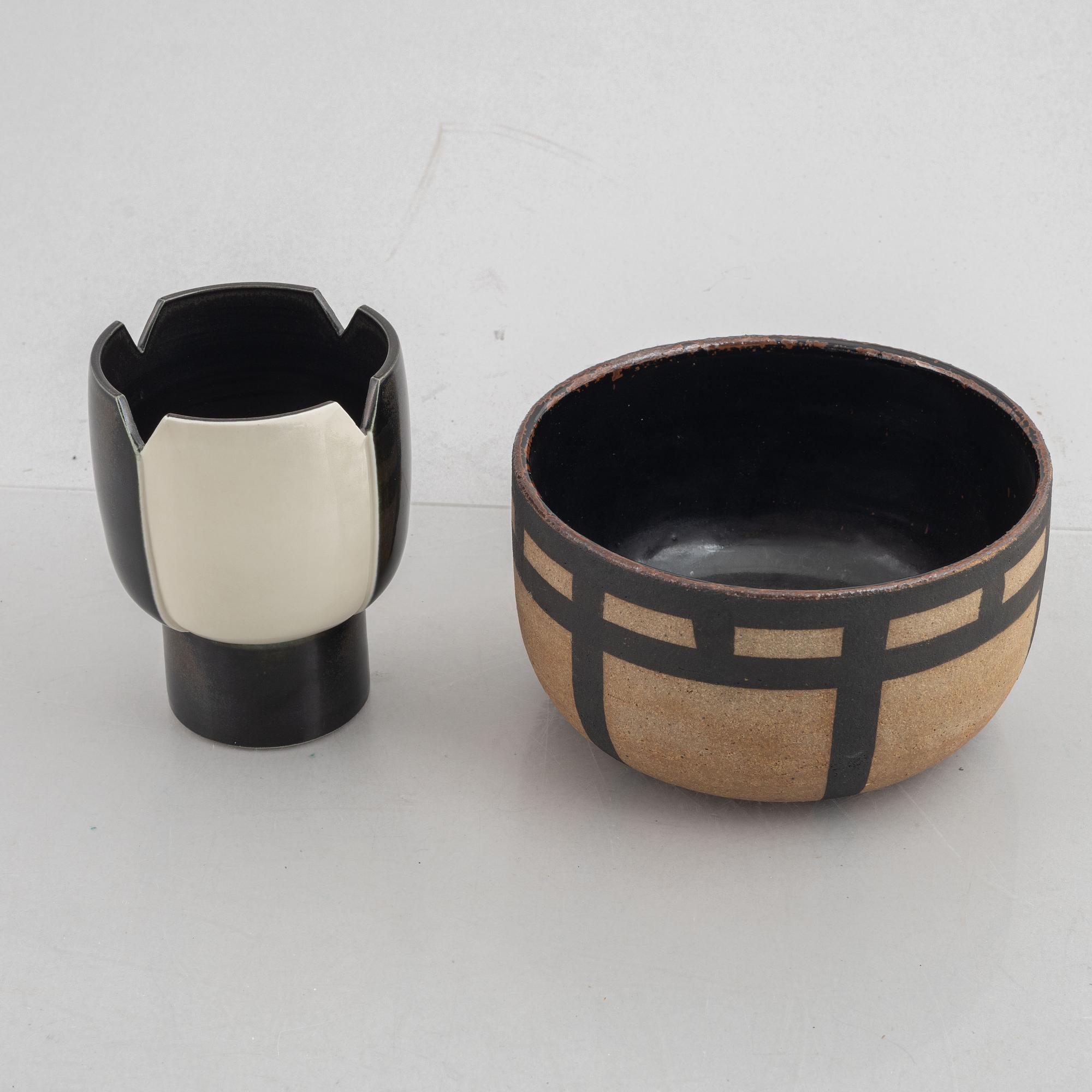 Margareta Hennix, a stoneware vase and bowl, Gustavsberg.