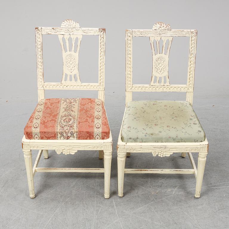 Seven Gustavian chairs from around year 1800.
