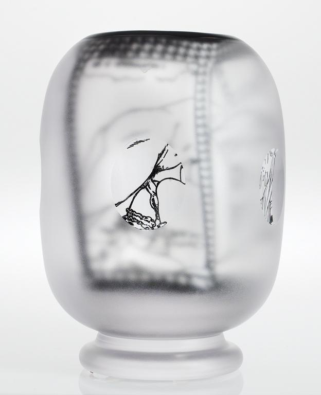 A Per B Sundberg litograal glass vase, Orrefors.