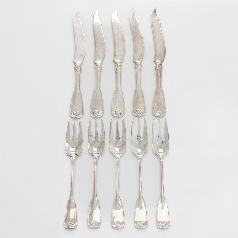 Tiffany & Co, Kala-aterimia, 10 kpl, sterlinghopea, "Palm Pattern", 1900-luvun alkupuoli.