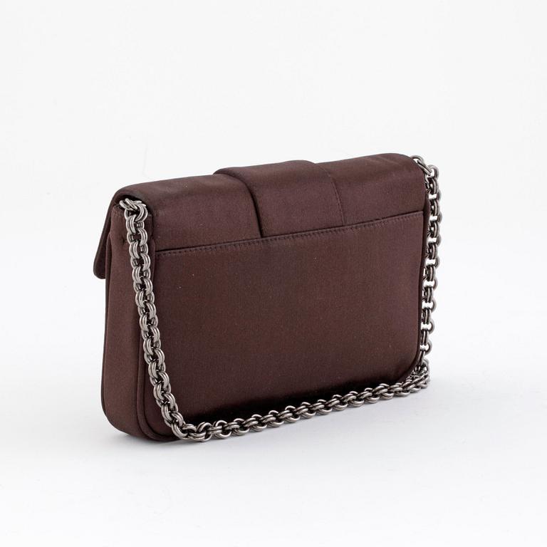 PRADA, a brown silkblend evening bag.