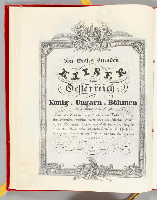 ADELSKAPSBREV, pergament och förgylld brons. Österrike 1838.