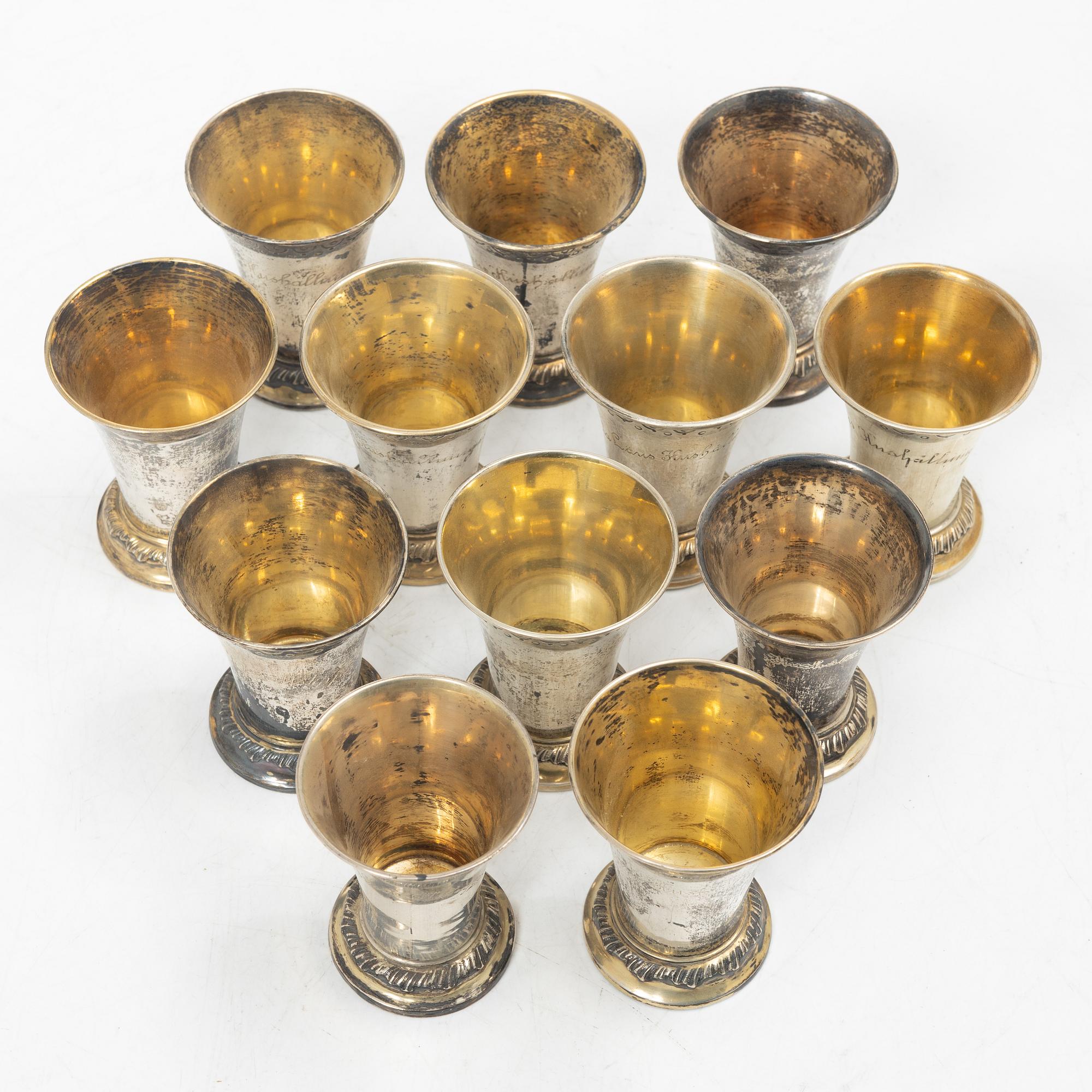 Twelve Swedish silver beakers, mark of KG Markströms, Uppsala 1901-1909.