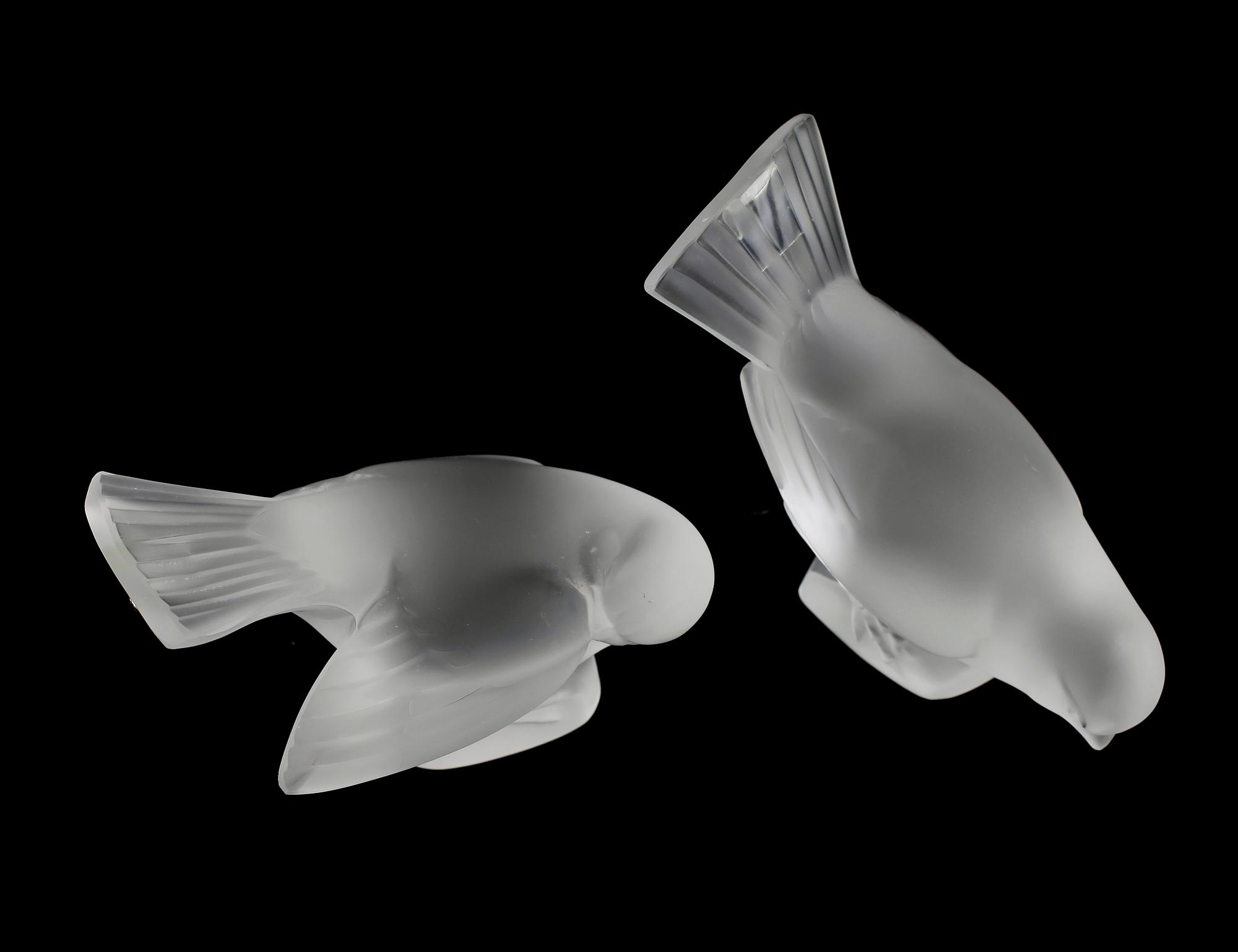 FÅGLAR, 2 st, glas, Lalique, signerade, Frankrike, 1900-talets mitt.