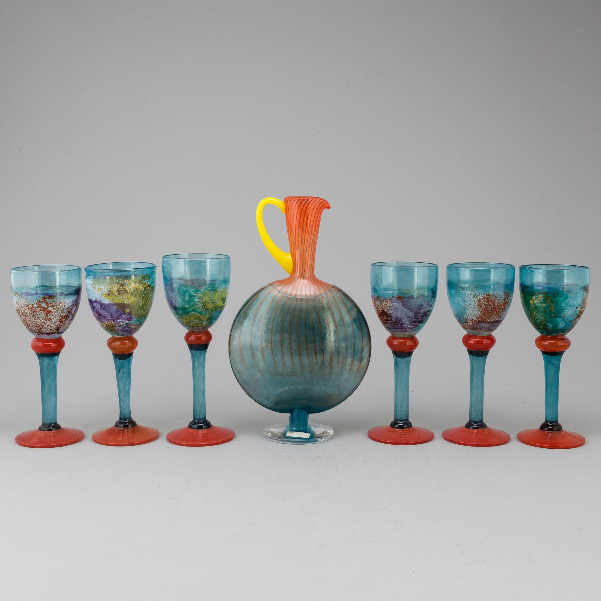 KJELL ENGMAN, vinglas 6 st samt 1 karaff, glas Kosta Boda.