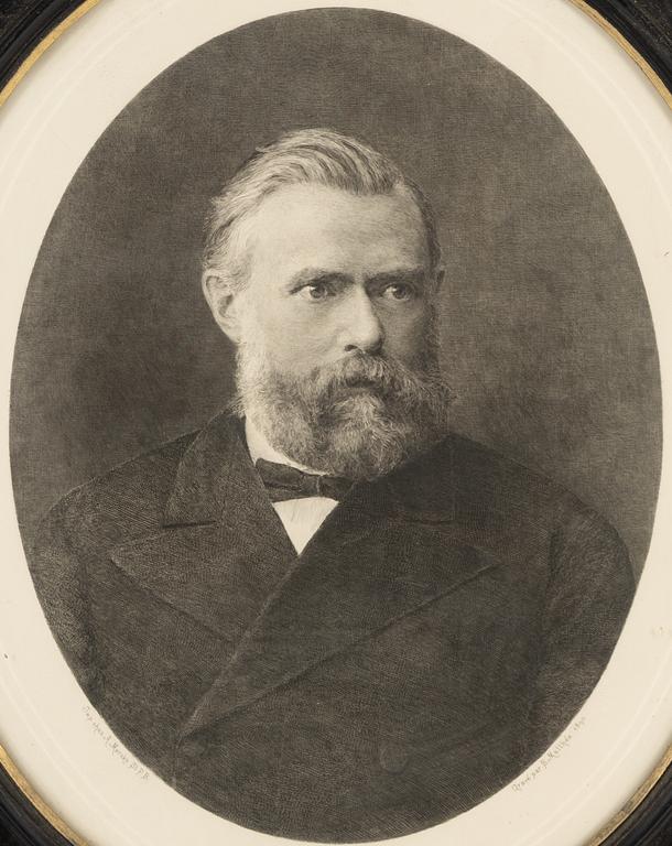 Portrait of Ludvig Nobel (1831-1888), etching.