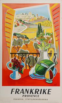 BERNARD VILLEMOT, färglitografisk affisch, Hubert Baille, Paris, SAMT AFFISCH PÅ PAPP, SNCF, Paris, 1959.