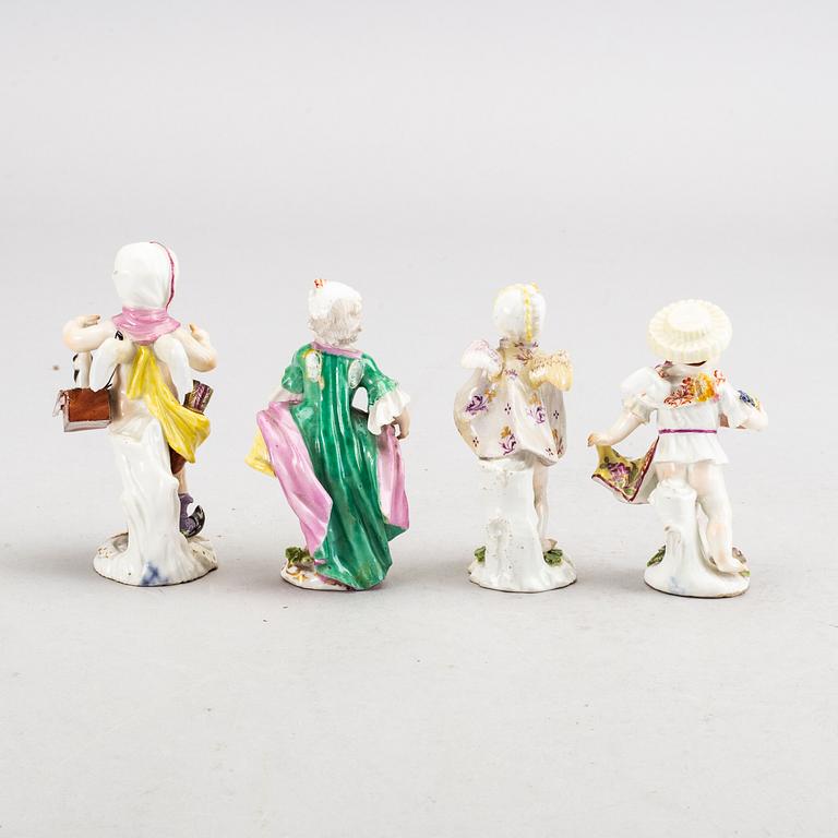 SET OF FOUR PORCELAIN FIGURINS, TWO MARKED MEISSEN, 18TH CENTURY.
