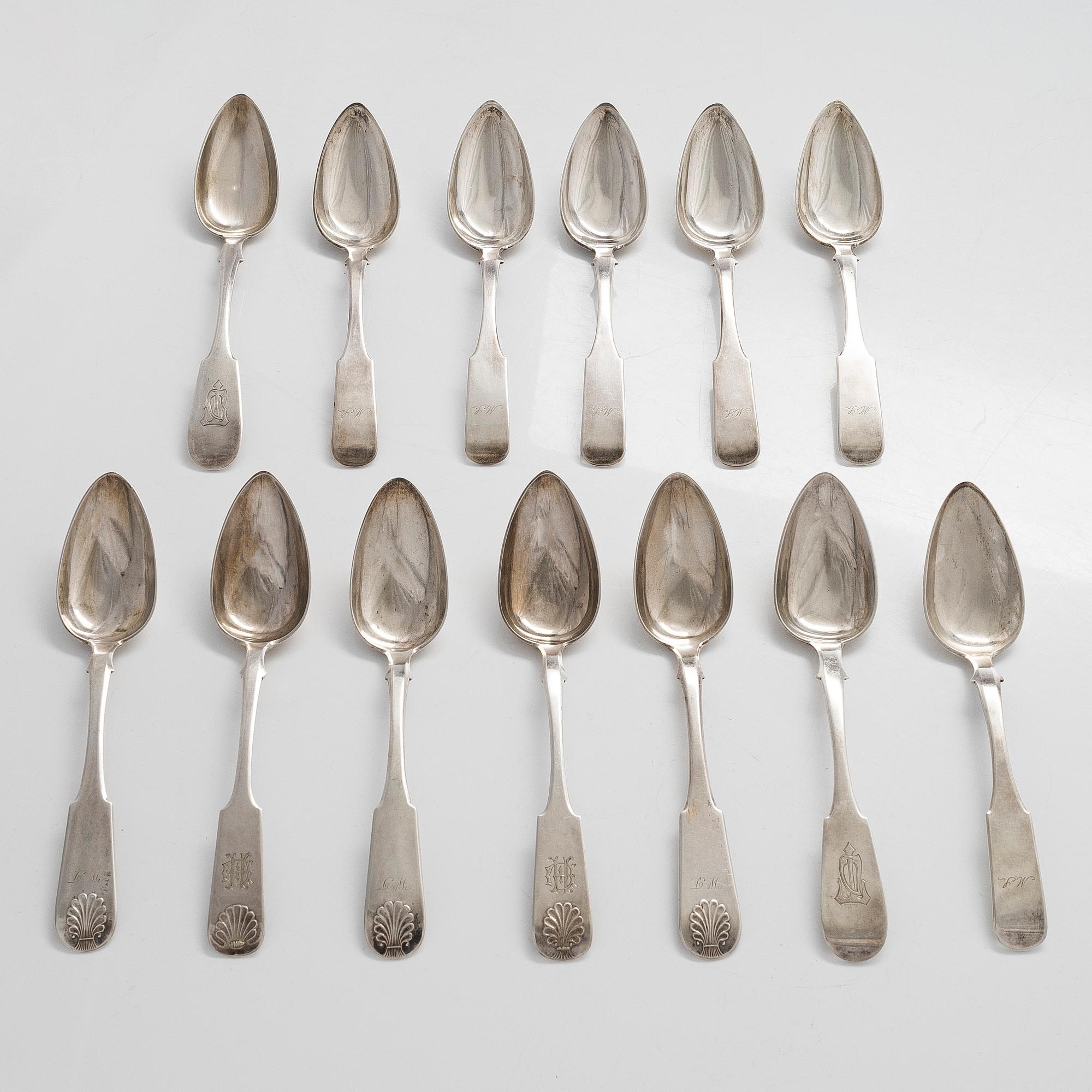 Matskedar, 13 st, silver, Viborg och Nyslott 1846-1864.