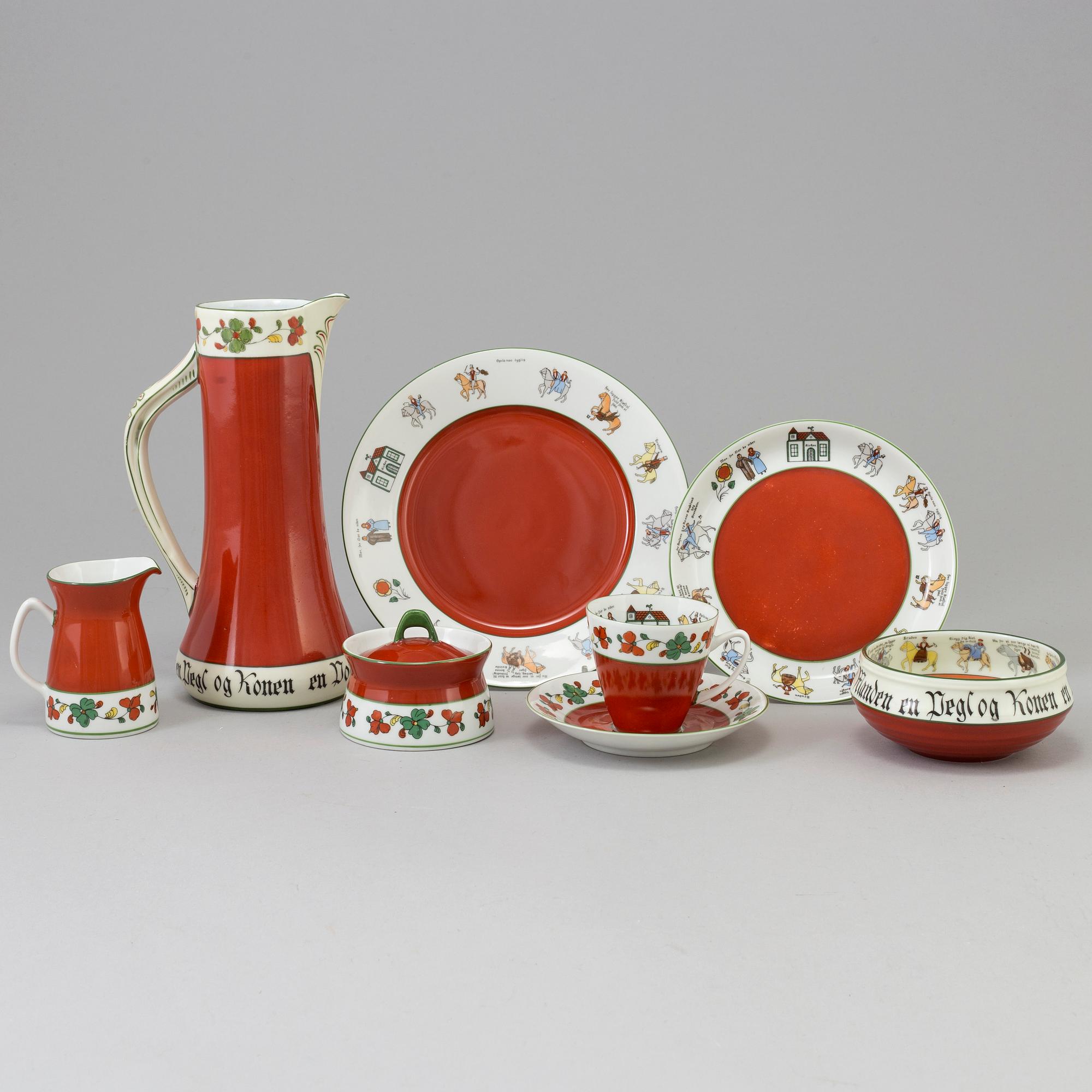 SERVISDELAR, 21 delar, porslin, "Folklore" Porsgrunds Porselaensfabrik, Norge, 1900-talets första hälft.