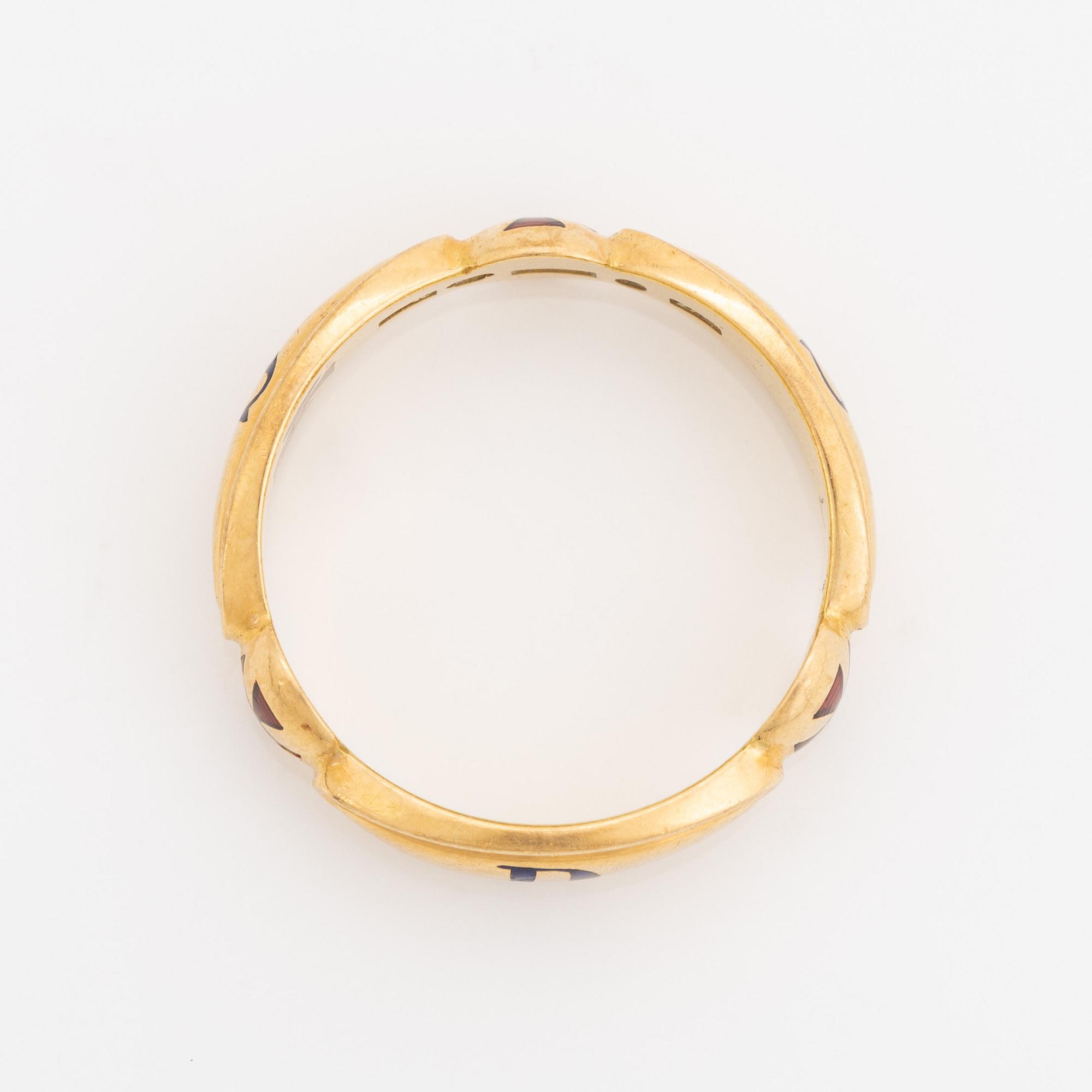 Frimurarring, 18K guld och emalj.
