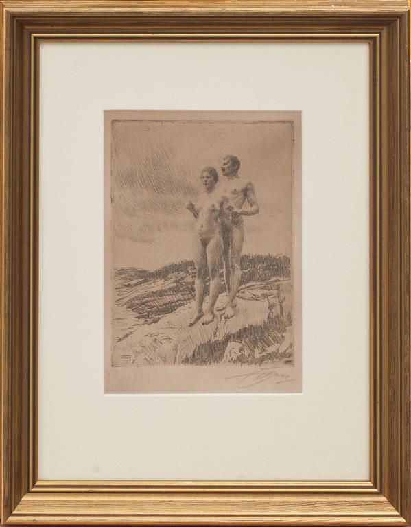 ANDERS ZORN, etsning "De två" signerad med blyerts.