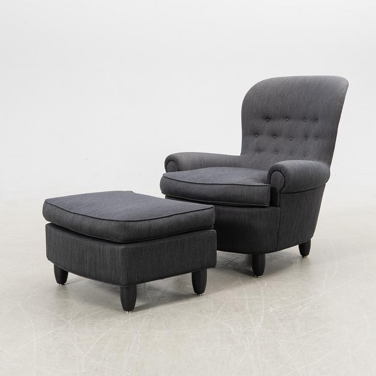 Carl Malmsten, armchair with footstool, "The Giant Toad", O. H. Sjögren, Tranås, 2015.