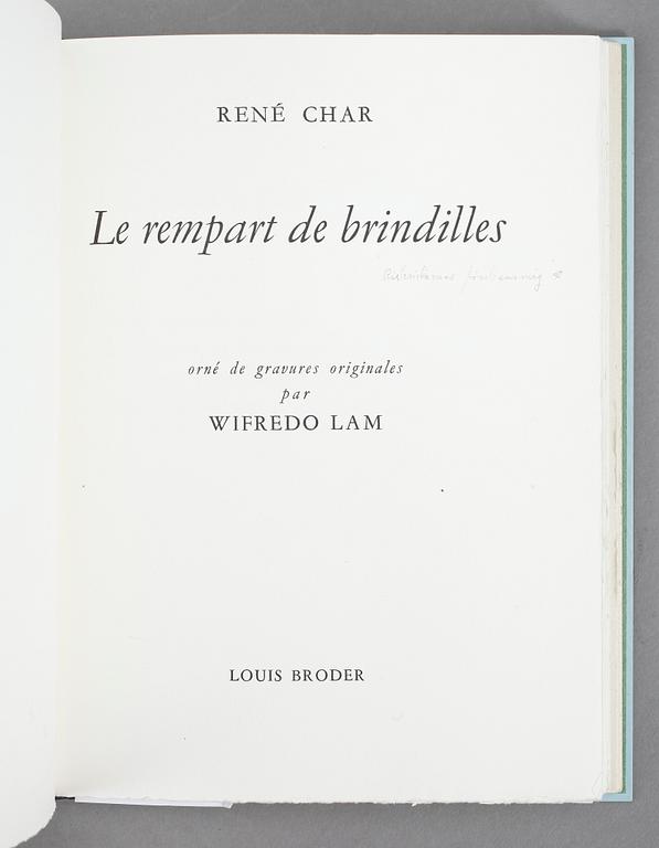 WIFREDO LAM, Le rempart de brindilles, av René Char, signerad, numrerad 86/100, Louis Broder, Paris 1953.