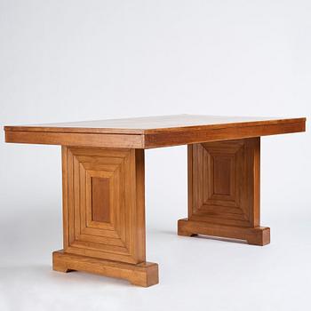 Oscar Nilsson, attributed to, a stained oak table, probably executed at Isidor Hörlin AB, Stockholm, 1930-40's.