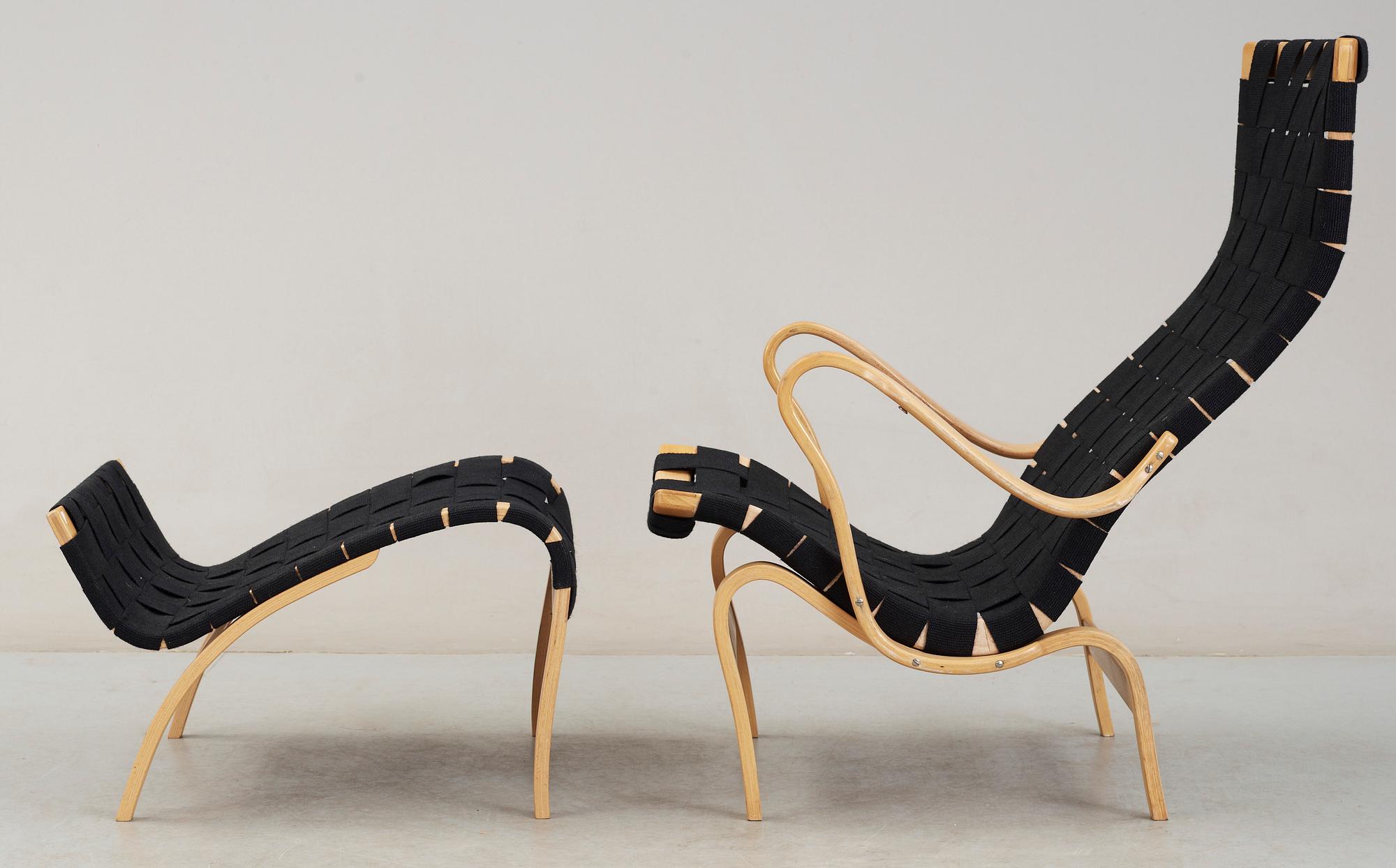 FÅTÖLJ med FOTPALL, "Pernilla" Bruno Mathsson, Dux, 1900-talets slut.