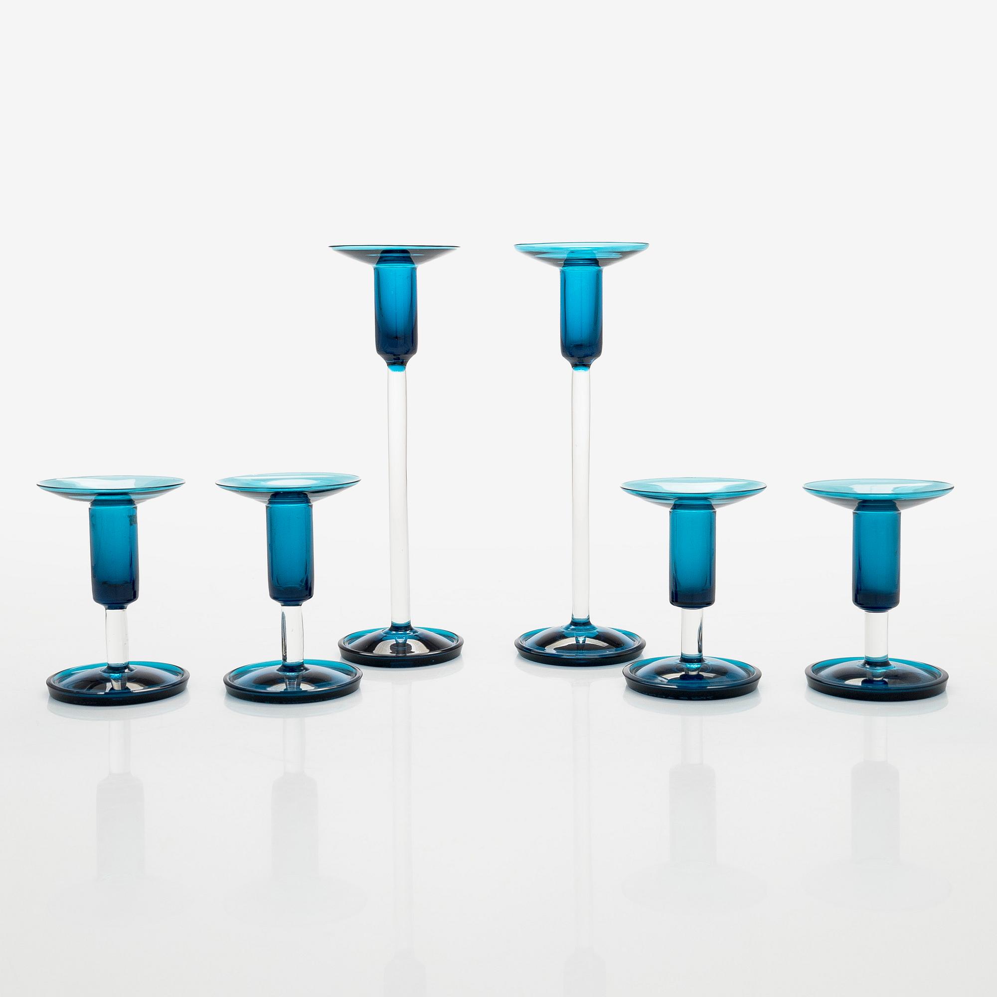 Nanny Still, Three pairs of 'Harelequin' glass candlesticks, Riihimäen Lasi Oy.