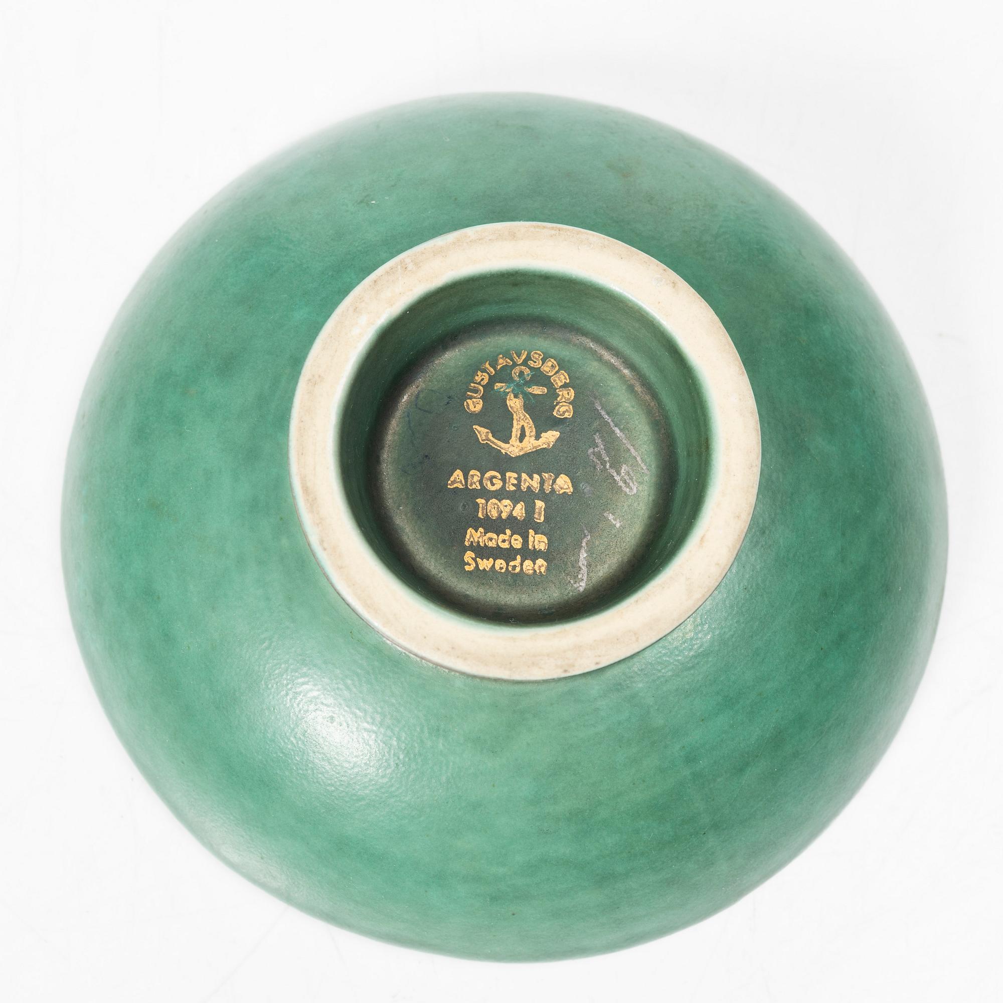 Wilhelm Kåge, An "Argenta" vas and three bowls, Gustavsberg.