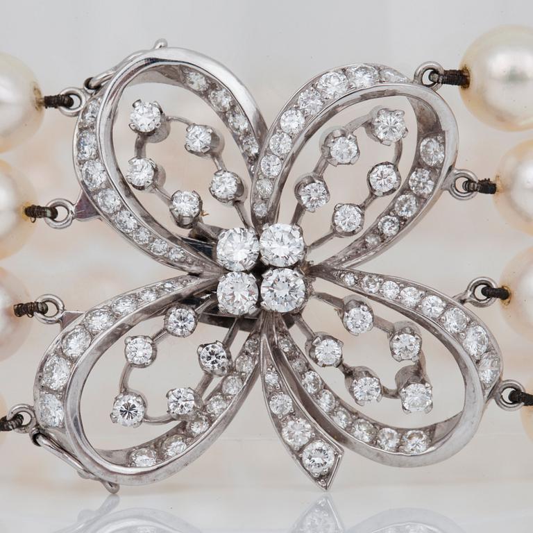 COLLIER med odlade pärlor, Ø 8 mm, 4-radigt, lås med diamanter.