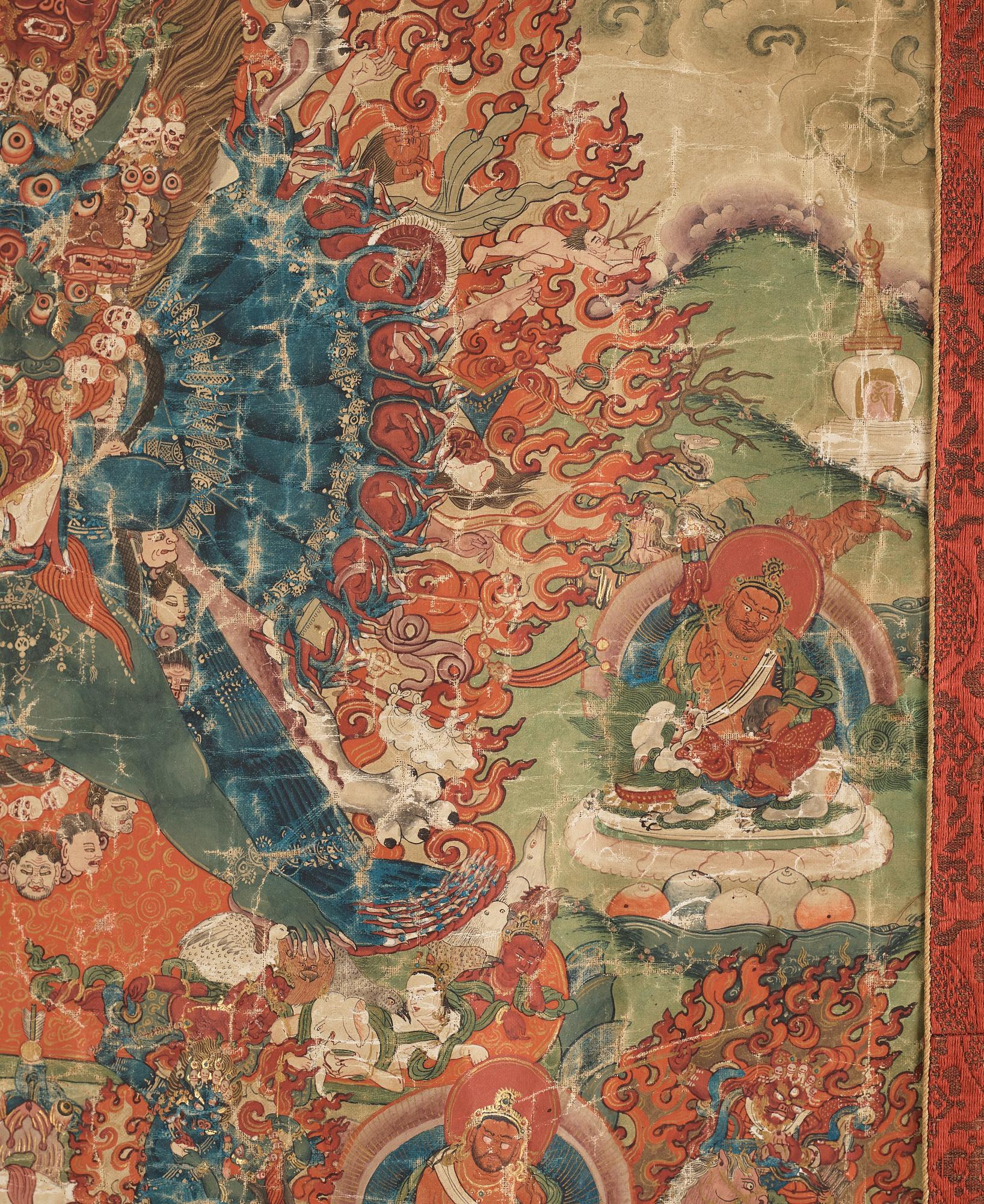 Thangka Yamantaka Vajrabhairava, färg och tusch. Tibet, 1800-tal.
