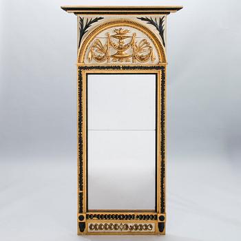 A Swedish, early 19th Century Empire mirror, labelled L.M. Thims Spegel Fabrik Stockholm.