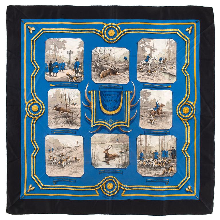 HERMÈS, silk scarf, "Épisodes de la Chasse à Courre".