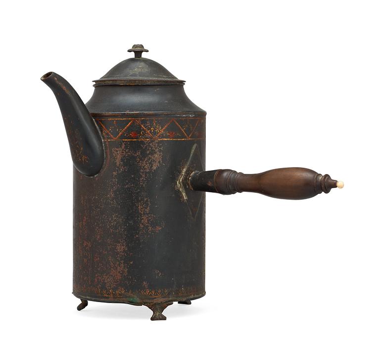 A late Gustavian sheet metal coffee pot with cover.