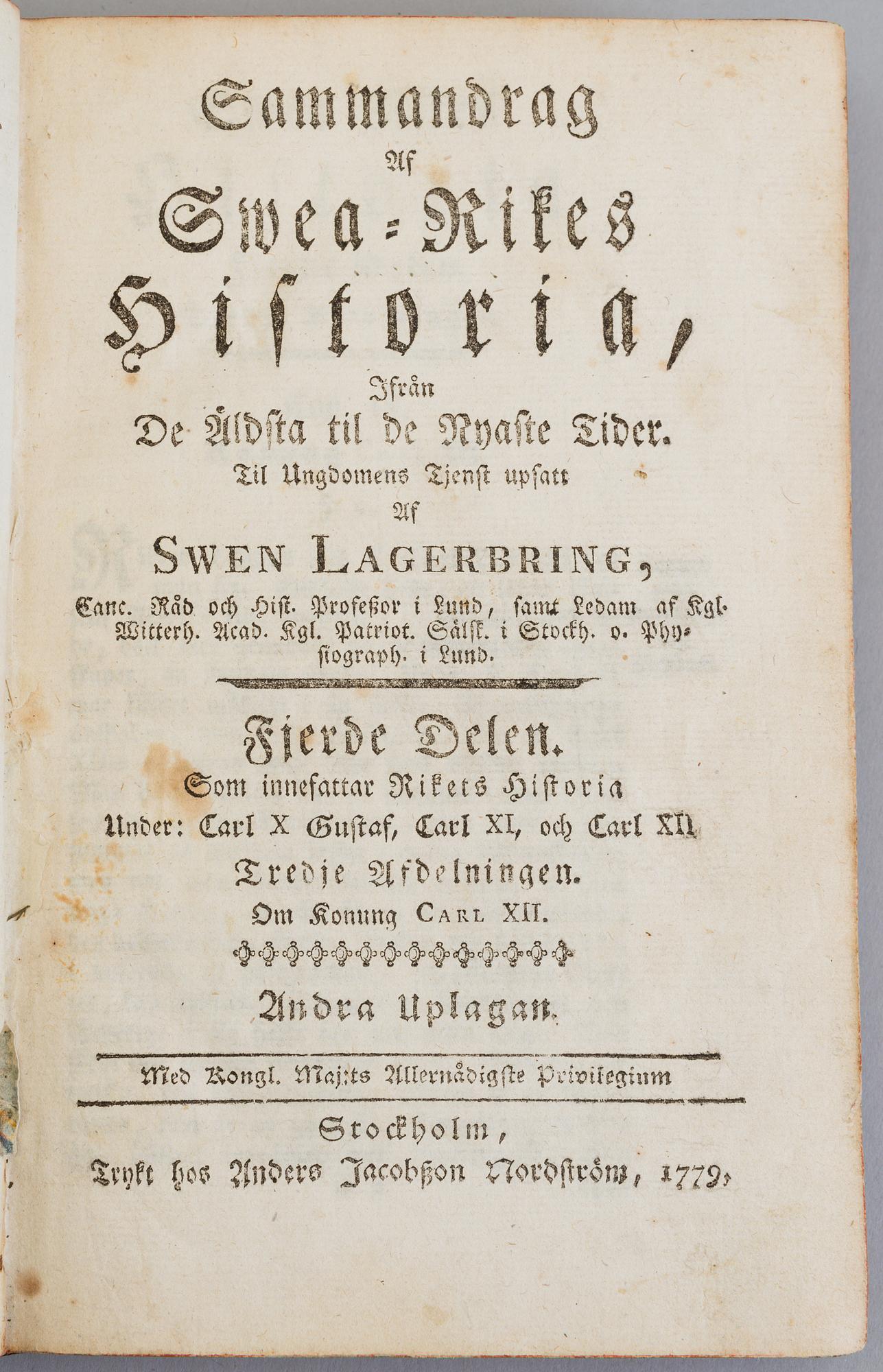 A BOOK ON SWEDISH HISTORY, 1779.