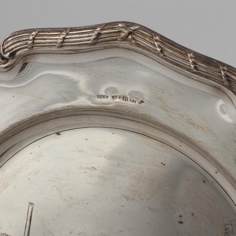 ASSIETTER, 8 st, silver, mestadels G A Dahlgren AB, Malmö,  1900-talets första kvartal. Vikt 1540 g.