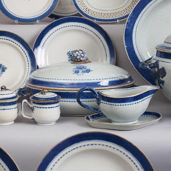 A blue and white dinner service, Qing dynasty, late 18th century. (56 pieces).