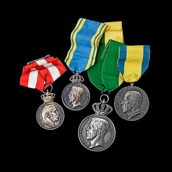 PARTI MEDALJER, 4 st, silver, bla "Pro Dania", Danmark och Sverige.