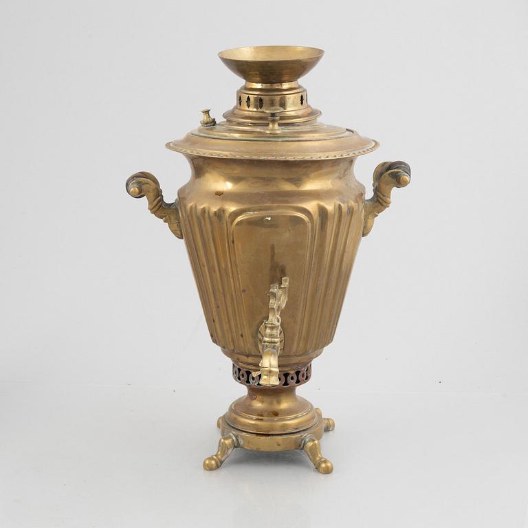 A Russian brass samovar, around 1900.