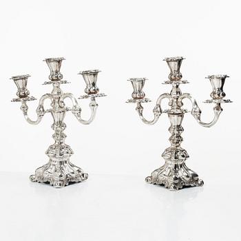 A pair of silver candelabra, Baroque style, Swedish import mark, 20th century.