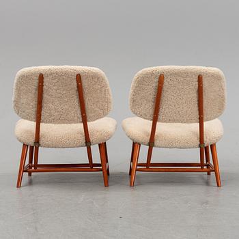 A 1950's pair of 'TeVe' easy chairs by Alf Svensson.