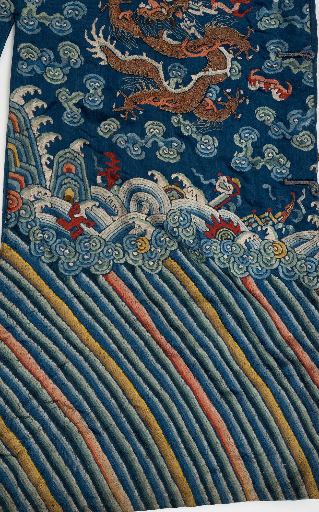 A Chinese embroidered silk robe, Qing dynasty, 19th Century.