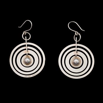 TAPIO WIRKKALA, a pair of earrings, "Silver Moon", silver. Kultakeskus, Hämeenlinna Finland.