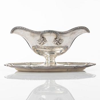 Sweetmeat/sauce bowl on a plate, silver 925/1000, Swedish import marks, early 20th century.