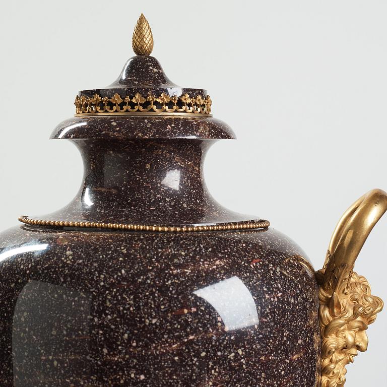 A late Gustavian circa 1800 porphyry and ormolu Vase by Court bronze chaser and gilder F.L. Rung (1758-1837) not signed.