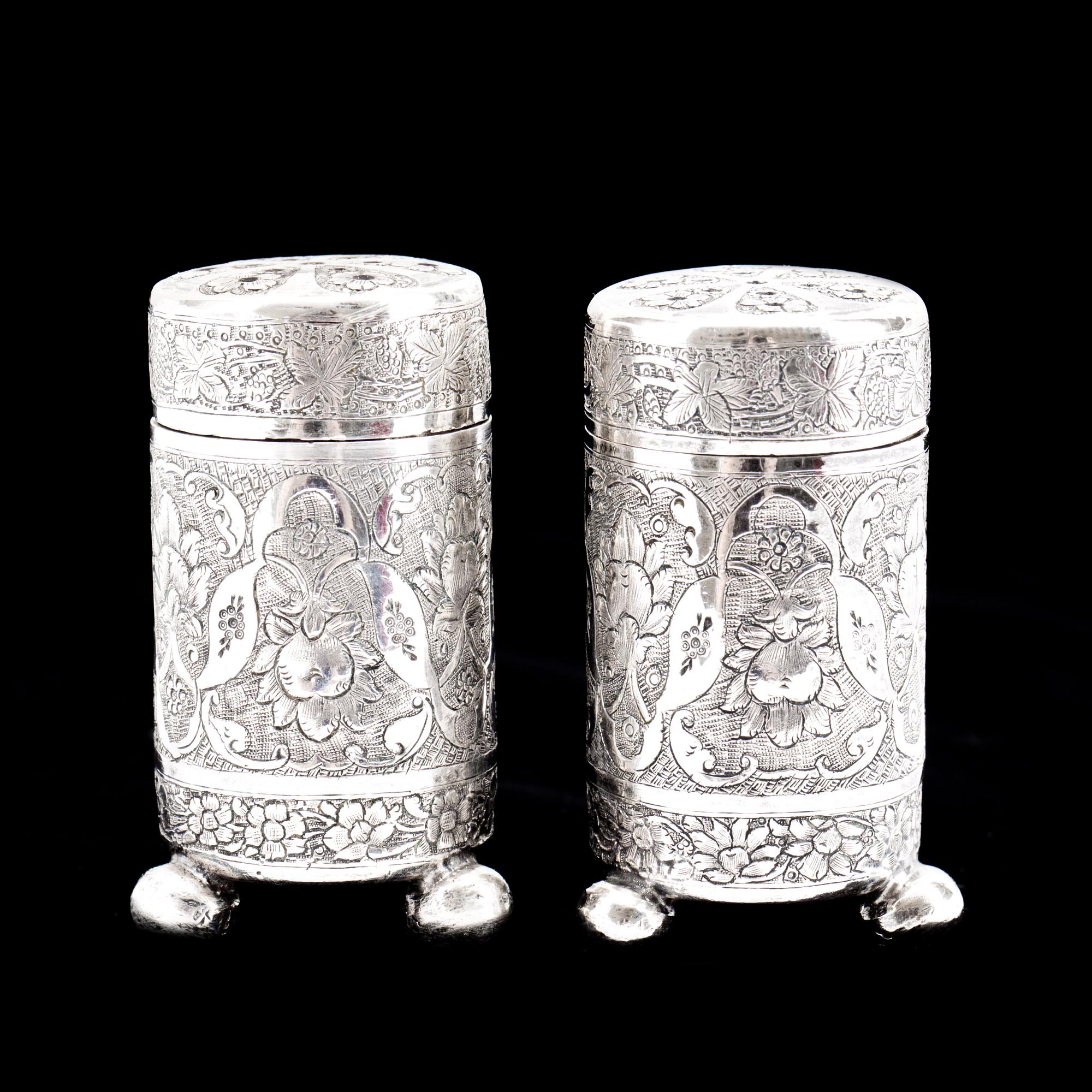 KRYDDSET, låghaltigt silver, 8 delar, ostämplat. Persien, 1900-talets mitt.